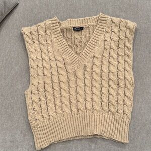 Very J Beige Cable Knit V-Neck Sweater Vest